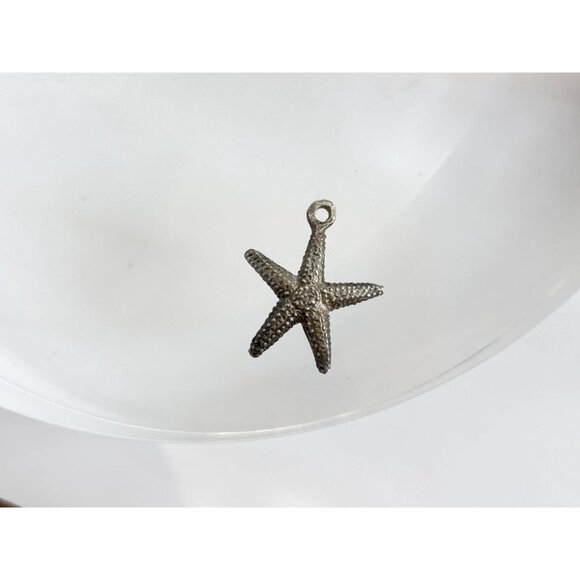 Silver Toned Starfish Shaped Textured Teeny Tiny Figural Vintage Pendant | Charm - Picture 4 of 7